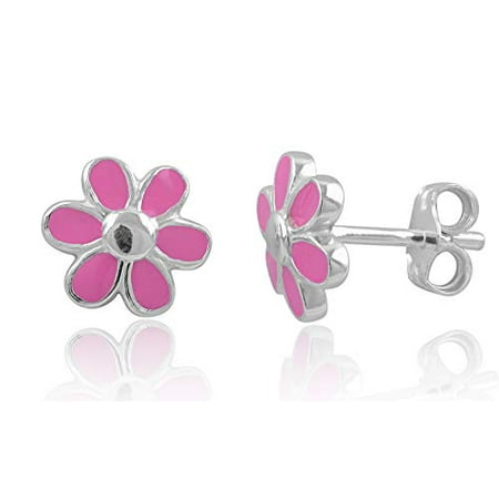 8 Mm Daisy - Sterling Silver Pink Daisy Flower Stud Earrings - 8mm