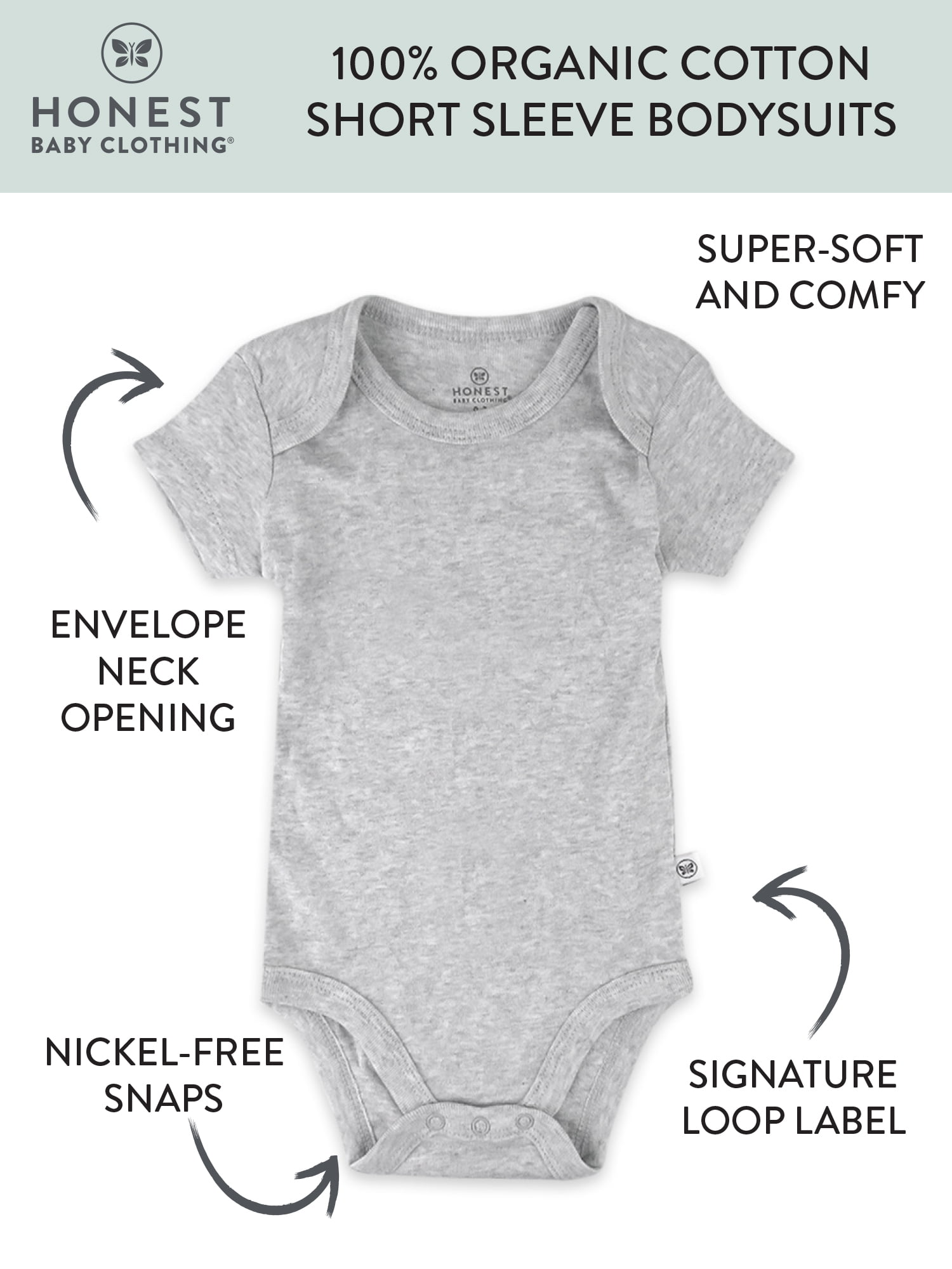 Honest Baby Clothing Baby Boy or Girl Gender Neutral Organic Cotton Short Sleeve Bodysuit, (Newborn-24 Months)
