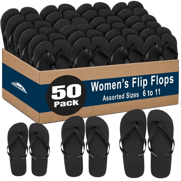 50 pairs Trail maker Flip Flops for Women, Weddings, House Guests, Indoor, Outdoor in Black