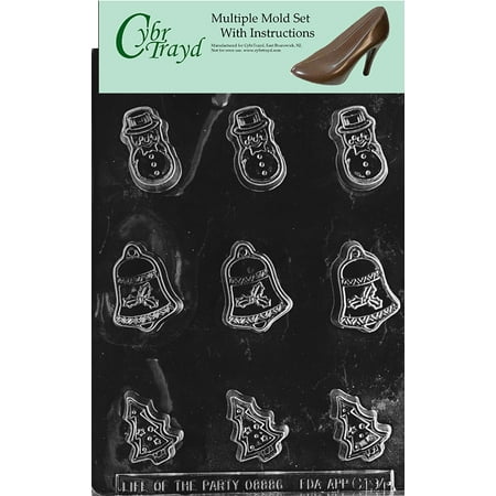 

Bite Size Bell Snowman Tree Chocolate Candy Mold with Exclusive Cybrtrayd Copyrighted Molding Instructions Pack of 3