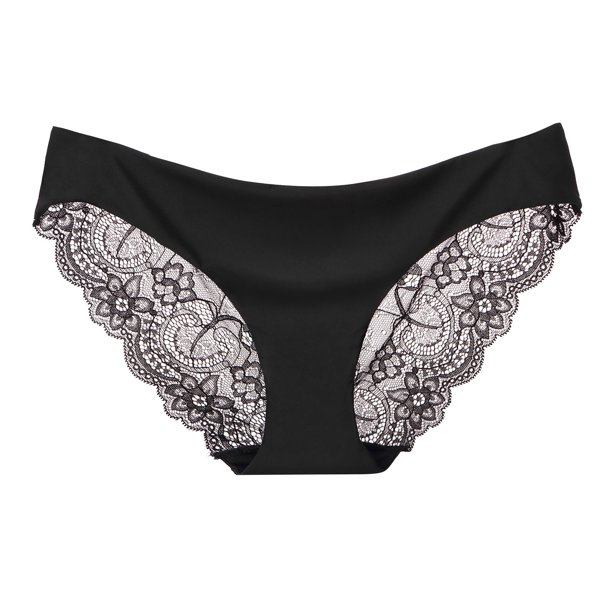 Gibobby Calzoncillos Talle Bajo Dama Braguitas cintura sin costuras con encaje calado para mujer (Negro, M)