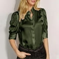 thumbnail image 2 of yillto Womens 3/4 Sleeve Satin Top V Neck Button down Collared Dressy Shirts Silky Business Blouses, 2 of 7