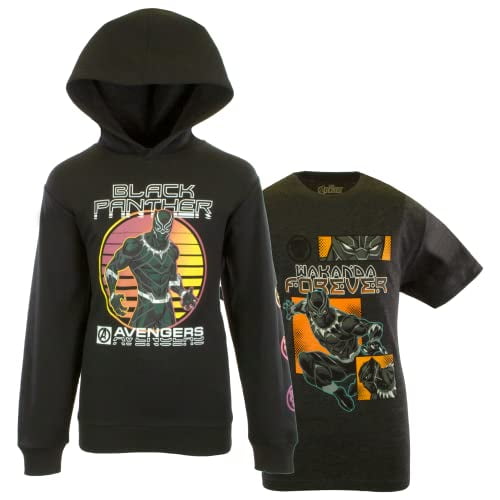 See Pic Black Panther Hoodie And T Shirt Combo 2 Pack For Boys Boys Black Panther Wakanda Forever Hooded Sweatshirt And Tee Bundle Set Grey Black S