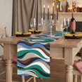 thumbnail image 2 of Table Runners 90 Inches Long Dress Scarves, Green Blue Brown Moire Farmhouse Coffee/Dining/Kitchen Table Runner for Living Room, Modern Abstract Art 13x90 Inch, 2 of 9