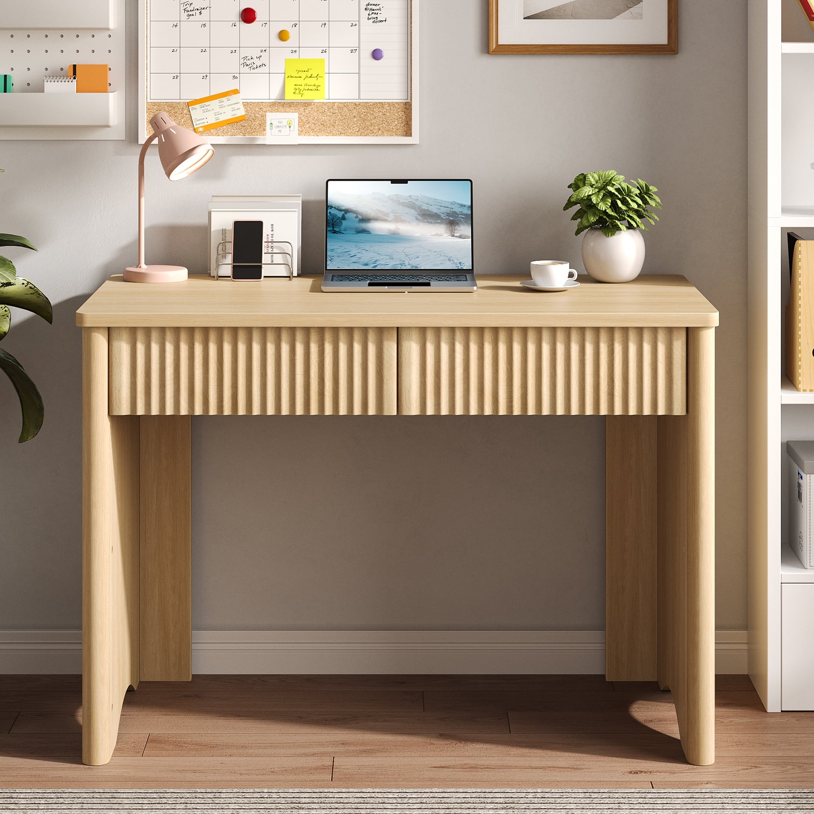 Bestier Computer Desk with 2 Storage Drawers,Home Office Writing Study Desk PC Table for Small Space,Log