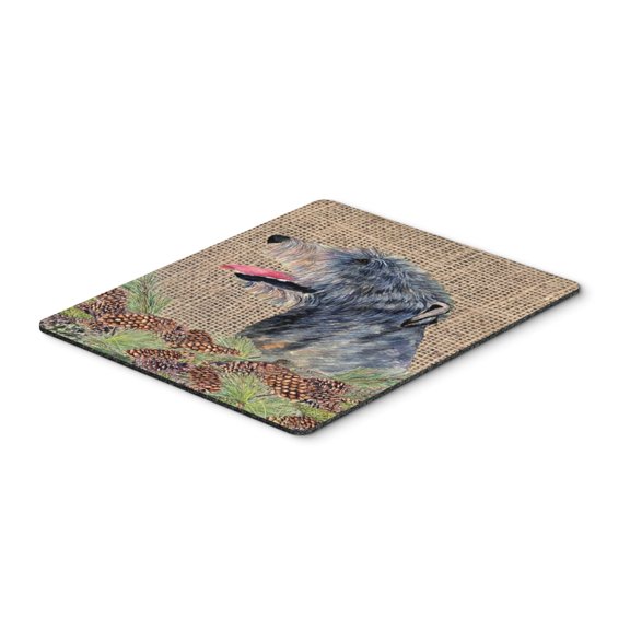 "Irish Wolfhound on Faux Burlap with Pine Cones Mouse Pad Hot Pad or Trivet"