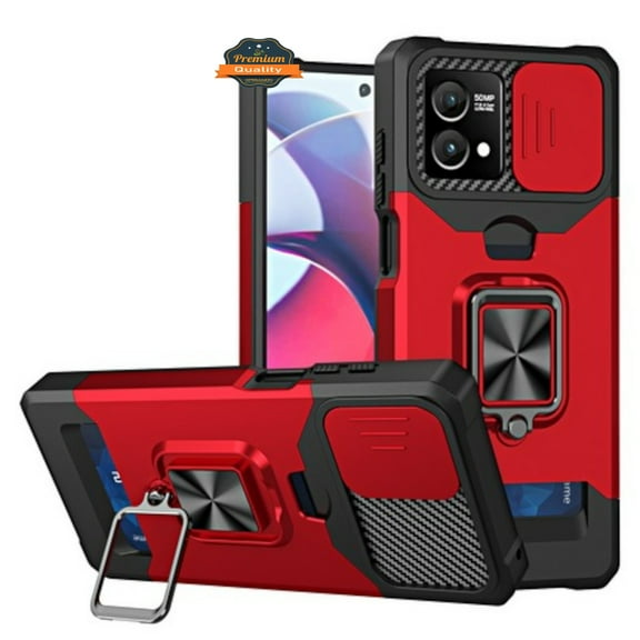 For Motorola Moto G Power 5G 2025 Wallet Case with Slide Camera Protector, Credit Card Slot, Ring Sand, Magnetic Car Mount Phone Case Cover by Xpression, Red