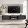 thumbnail image 2 of FITUEYES 2-Tier Floating TV Stand with Power Outlet, 70" Floating Entertainment Center for Wall with 2 Rattan Doors, TV Shelf for Living Room, Bedroom,Black, 2 of 6