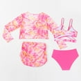 thumbnail image 4 of Povozer Girls Swimsuit 3 Piece Bathing Suit Girls 4 Piece Bathing Suit Taniki Swimsuit Tie Front Bikini Set with Kimono Cover Up for 8-9 Years,Pink, 4 of 6