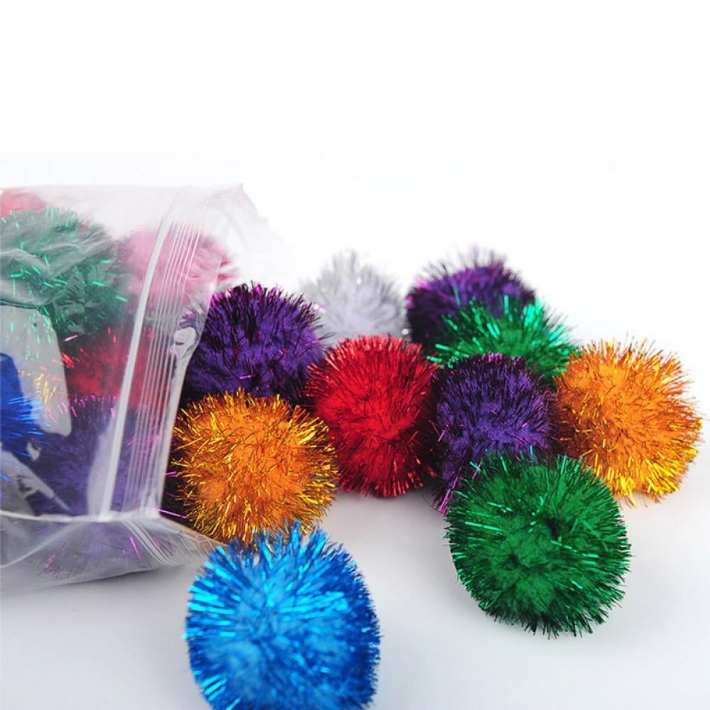 Arts Craft Pom Poms Glitter Poms Sparkle Balls鈥揂ssorted Color (1.38 Inch  with Glitter Tinsel- 50 Pack) 