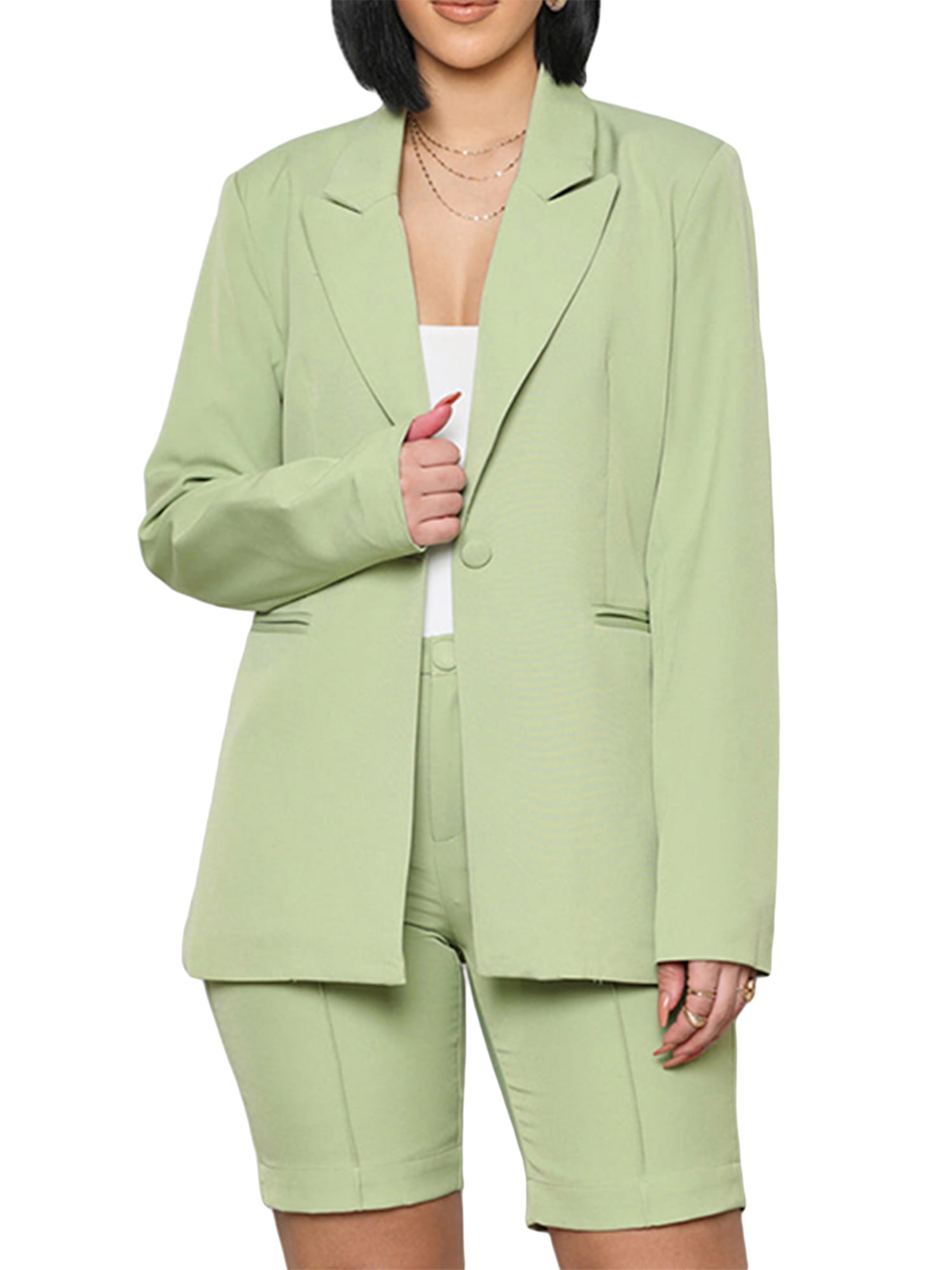 Womens Casual 2 Piece Outfits Long Sleeve Blazer and Shorts Pant Suits Set  - Walmart.com