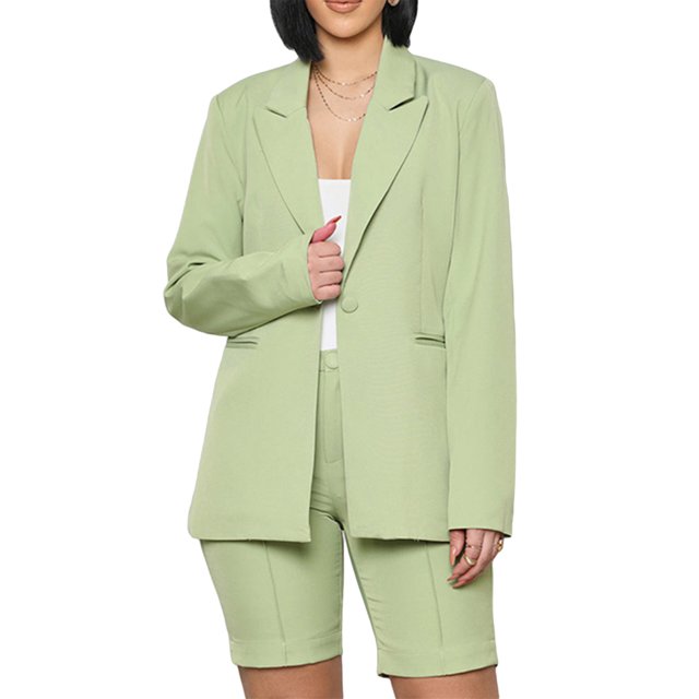 SAYOO Traje de dos piezas para mujeres, traje de una sola fila + pantalones cortos rectos SAYOO moda