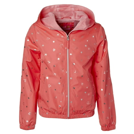 Star Foil Print Windbreaker Jacket with Mesh Lining (Little Girls & Big (Best Kids Waterproof Jacket)