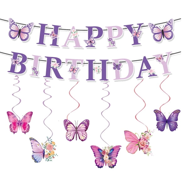 Decoraciones para fiestas de cumpleaños con tema de mariposas moradas de TSOUOEA