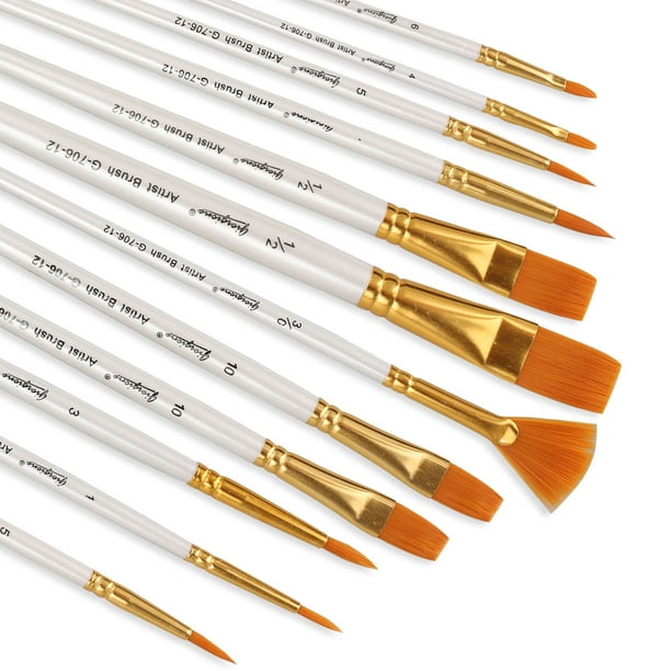 12Pcs Artist Paint Brushes Set with Nylon Hair for Acrylic Oil Watercolor Fine Art Painting