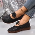 thumbnail image 4 of Miluxas Women's Shiny Sequin Rhinestone Floral Flat Shoes, Elastic Band Slip On Moccasins, Bling Flats for Party, Wedding and Daily Casual Dress Outfits Black 7(39), 4 of 8