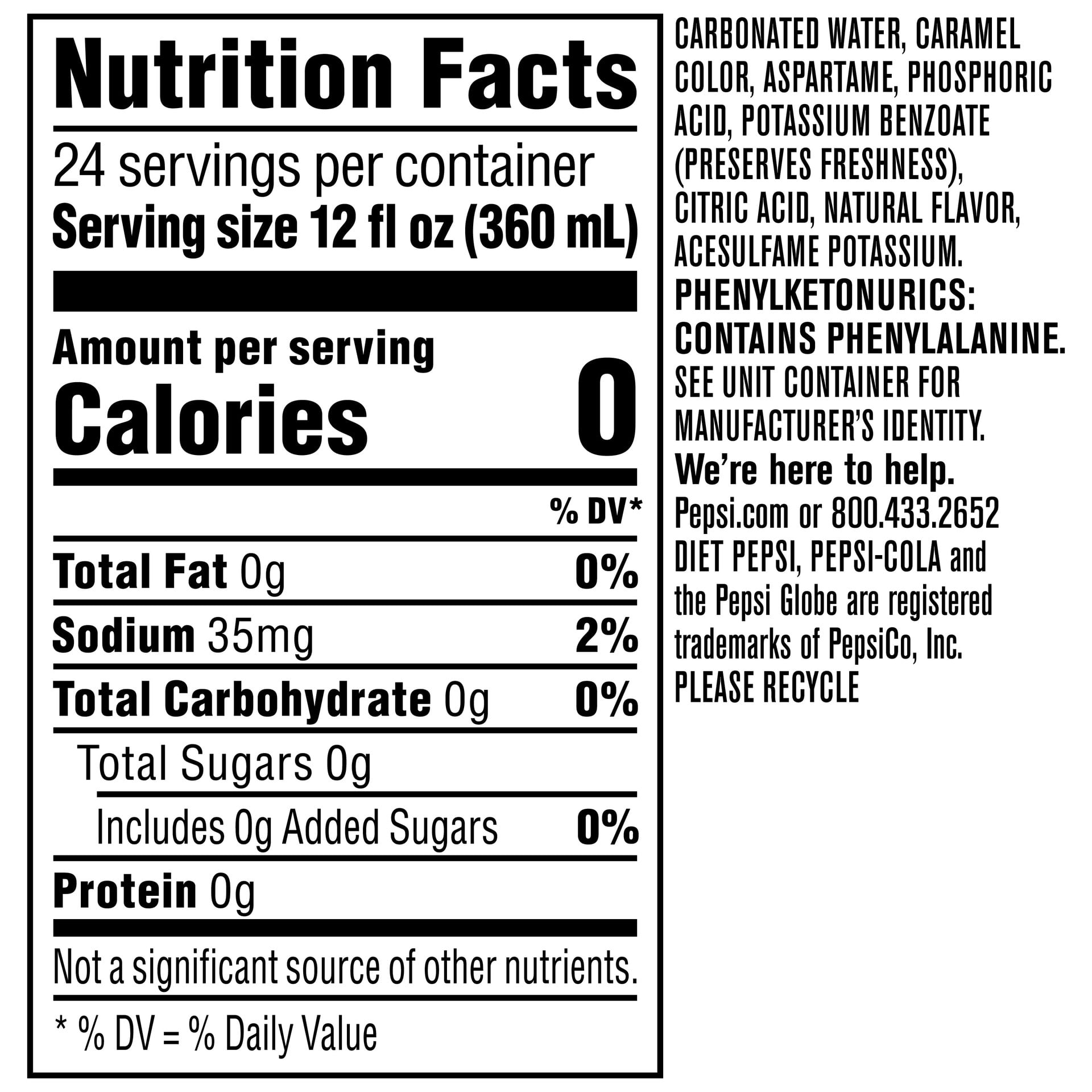 Diet Pepsi Caffeine-Free Original Cola Soda Pop, 12 fl oz (24 Cans)