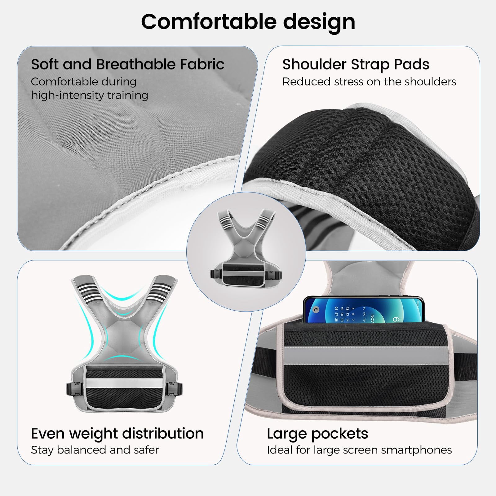 Grey 12-18lb Adjustable Weighted Vest for Walking Running Crossfit Strength