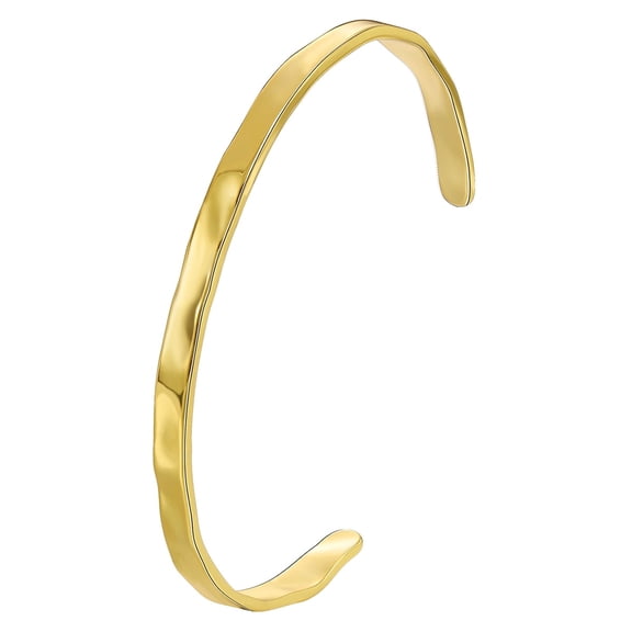 Gold-Plated Brass Cuff Bracelet Stackable Hammered Cuff Bangle Minimalist Open Bangle Bracelets Gold Jewelry for Daily Wear Gift