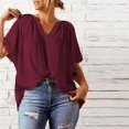 thumbnail image 3 of LYMAYTER Women's Spring/Summer T-Shirt Short Sleeves Shirt V-Neck Top Loose Solid Color Top S-2xL, 3 of 6