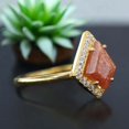 thumbnail image 2 of Kite Cut Natural Sunstone Ring Diamond Halo Proposal Ring Orange Gemstone Promise Ring Personalized Gift For Her, 2 of 4