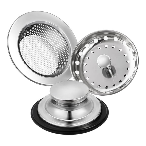 Kitchen Sink Drain Strainer Stopper Set for 3.5-Inch Drains, Stainless Steel Garbage Disposal Plug, Silver and Black