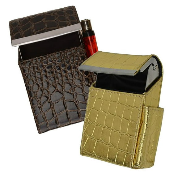 Croc Print Genuine Leather Cigarette Pack Holder Flip-Top Pouch Smoke Carrying Hard Case Croco Cowboy Style