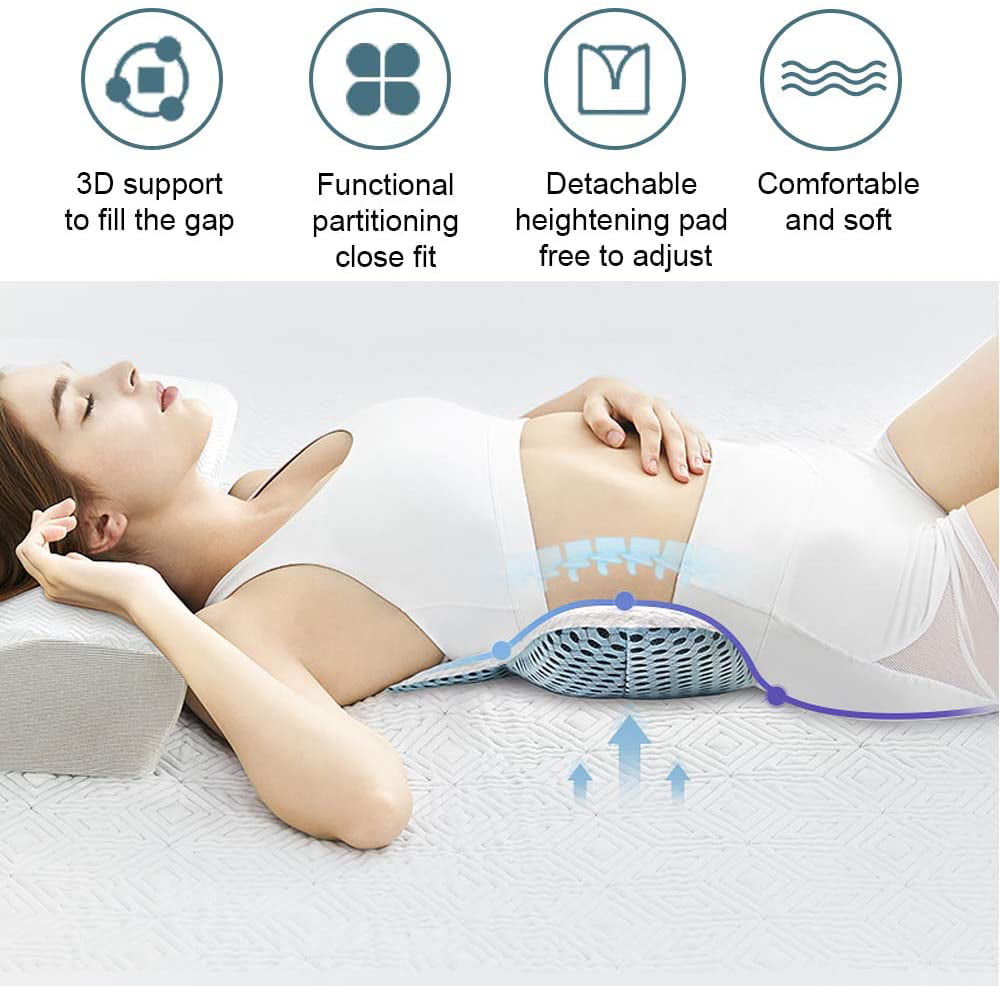 SUPVOX Lumbar Support Pillow for Sleeping Back Support Bed Pillow Memory Foam Spine Pillow for Hip Sciatica and Joint Pain Relief Grey