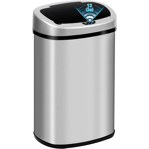 Bigacc 13 Gallon(50 L) Kitchen Trash Can with Touch-Free & Motion Sensor, Automatic Stainless-Steel Garbage Can, Anti-Fingerprint Mute Designed Trash Bin Brushed Stainless Steel