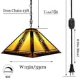 thumbnail image 4 of FSLiving Hanging Swag Lamp no Wiring Needed Portable Tiffany Yellow Pyramid Shape Pendant Light Stained Glass Baroque Style Colorful Chandelier with 15ft Plug-in Dimmer Switch Iron Cord - 1 Light, 4 of 8