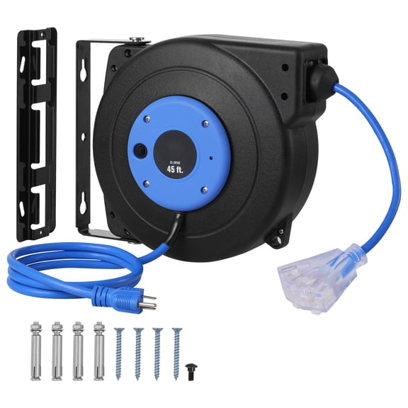 Retractable Extension Cord Reel Power Cord Reel 45FT 12AWG/3C SJTOW