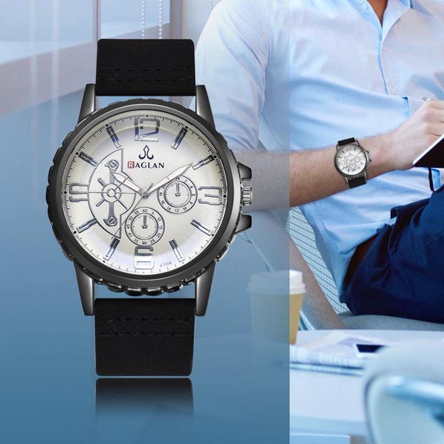 Relojes de cuarzo analógicos de negocios de moda Reloj de pulsera con correa de cuero para hombres (negro) Tmvgtek Para estrenar