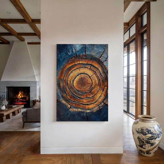 Velto Tree Ring Abstract Canvas Art Vibrant Wood Grain Texture Rustic Wall Decor in Warm Earth Tones Natural Inspired Style, SIZE 8x10 INCLUDE Pine Wood Frame 1.25-Inch