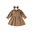 thumbnail image 1 of SUNSIOM 2Pcs Kids Outfit, Solid Color Single-Breasted Dress + Bow Hair Clip, 1 of 9