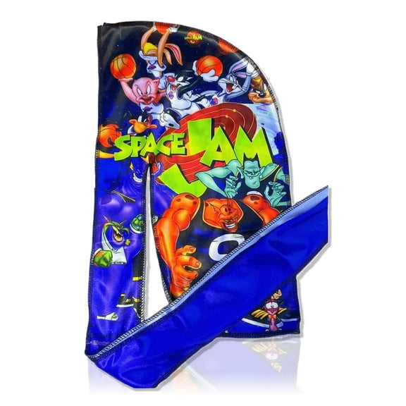 Art Silky Design Durag - Silky 360 Wave Du Rag with Long Tails and Quadruple Stitching - Smooth Silk Fabric for Comfort and Compression (Spase Jam) Large