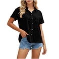 thumbnail image 5 of Plus Size Women's Loose Fit Short Sleeve Button Down Collared Pocket Blouses Shirts Casual Tops Comfy Lightweight Work Office Summer Outfits | CSEONE,Black 2XL, 5 of 9