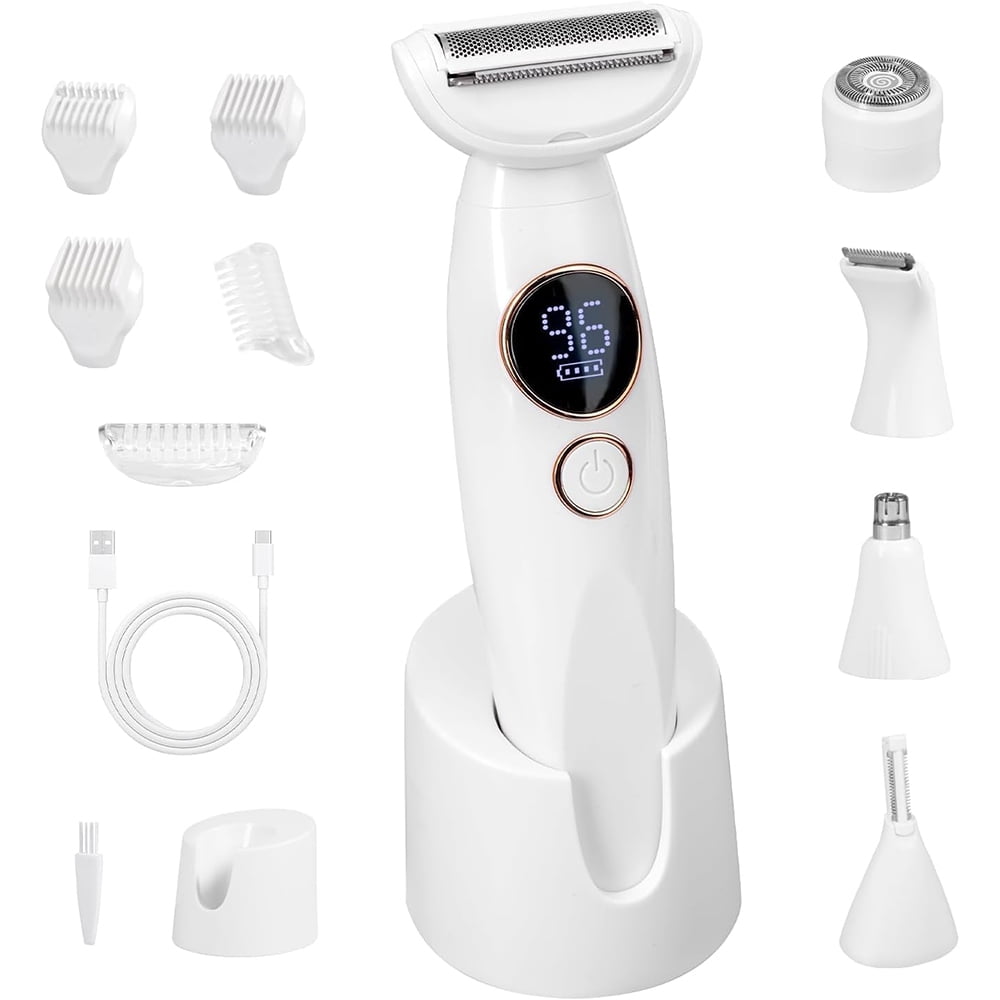 5 in 1 Bikini Trimmer for Women Electric Razors for Face Eyebrows Body Bikini Zone with Charging Station USB Rechargeable