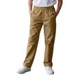 thumbnail image 2 of ZHOGXU Kids Boys Pants With Pockets Elastic Waist Solid Color Straight Fit Comfortable Fashion Trousers For Casual Daily Wear,Coffee,6-7 Years, 2 of 7