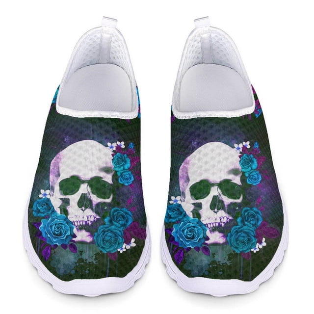Zapatos planos con estampado de rosas y calaveras aterradoras para niñas, zapatillas antideslizantes de alta calidad para exteriores, zapatos casuales de moda versátiles de verano