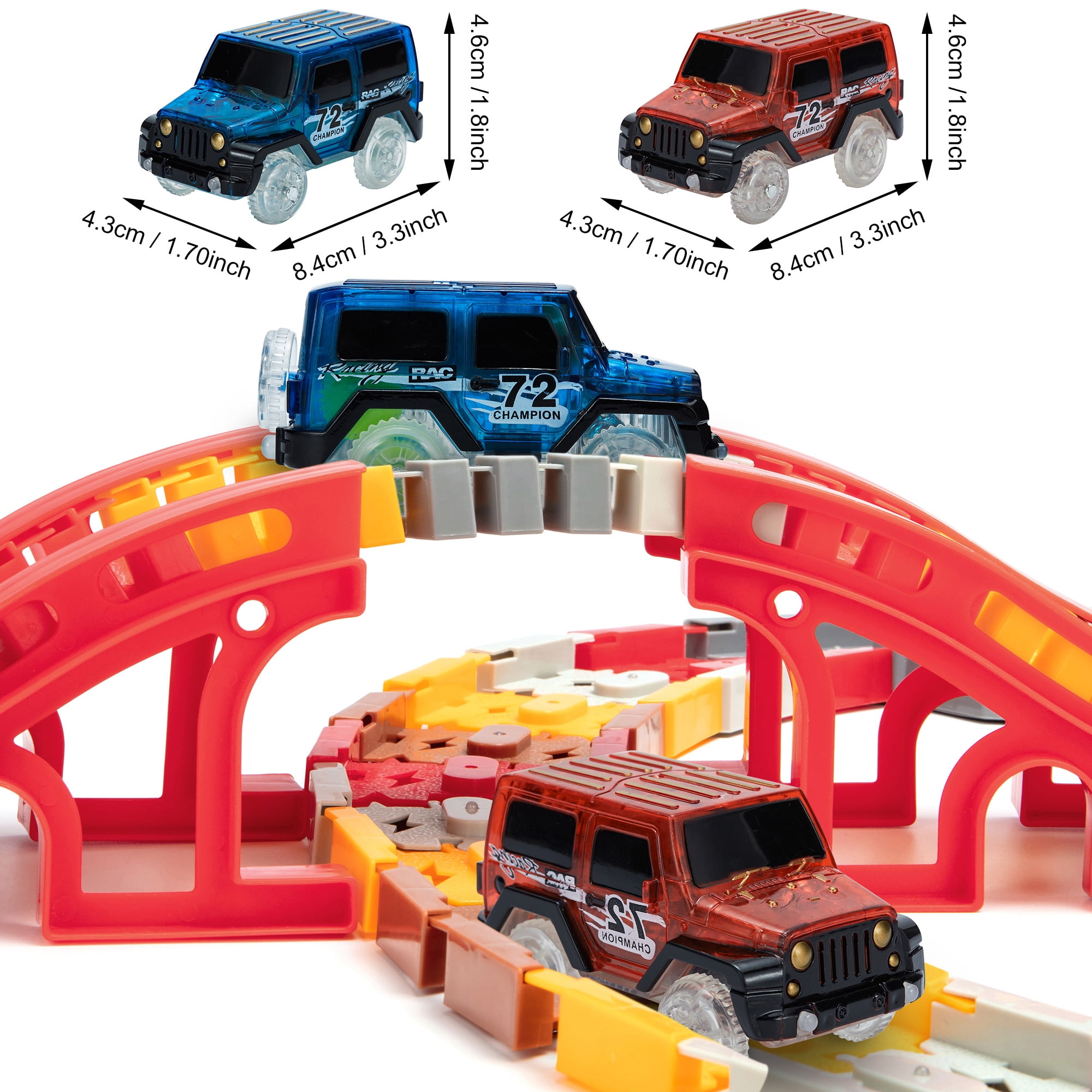 Race Car Track Accessories with LED Flashing Lights,Compatible with Most Tracks Playset for Kids Glow in The Dark 3Pack Track Cars Tracks Cars Replacement only,Additional Toy Car for RaceTracks 