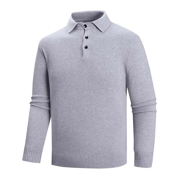 Xzbqbs Mens Knitted Long Sleeve Polo Shirts Solid Casual Button Lapel Pullover Sweater Shirt Lightweight Slim Fall Winter Shirt