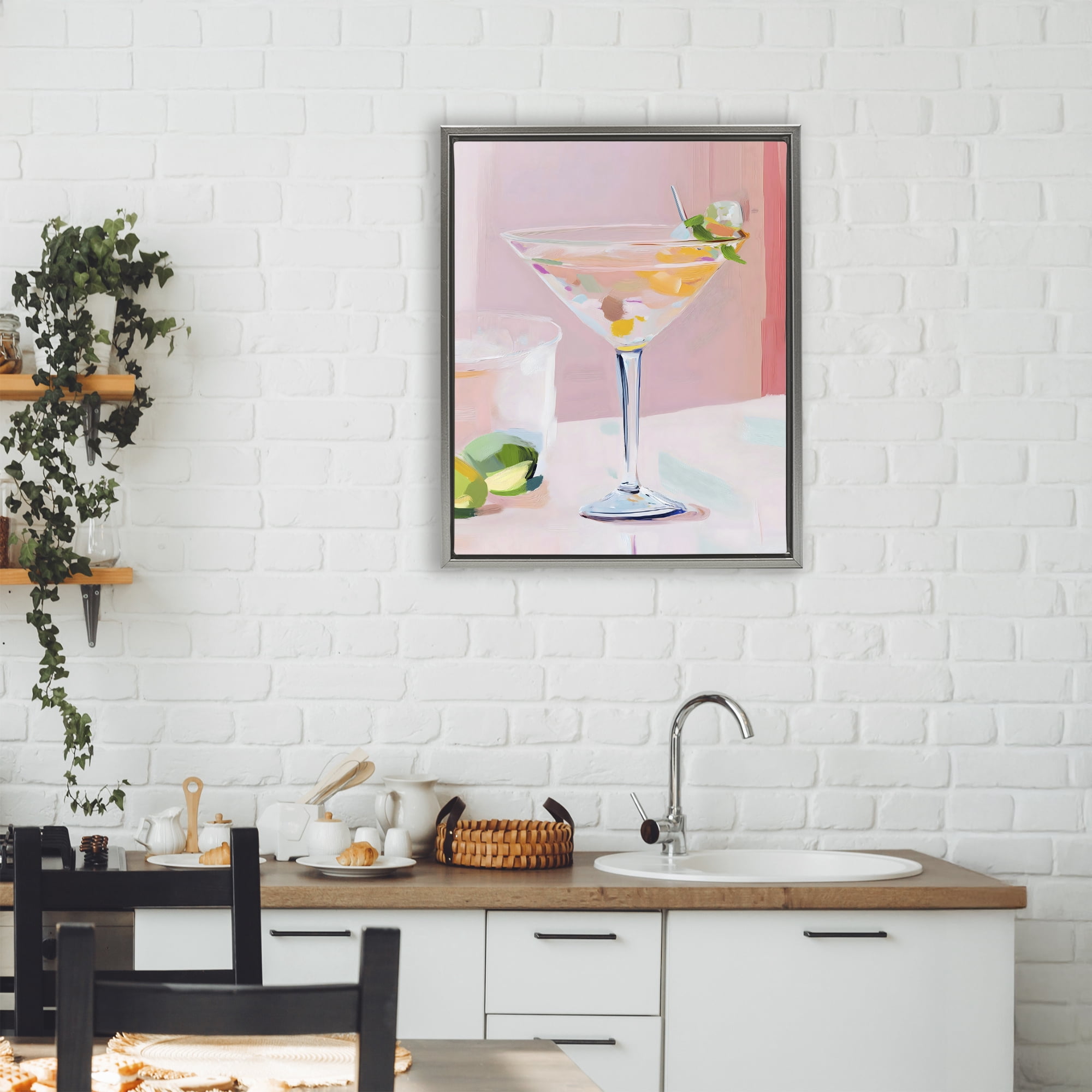 Stupell Industries Pink Martini Bar with Lime Gray Framed Floater Canvas Wall Art, design by The Prints Vibe