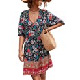 thumbnail image 3 of Txlixc - Vestido de manga corta con volantes para mujer, estampado de flores a la moda, cuello en V, cintura alta, vestido acampanado Txlixc  Moda, 3 of 7