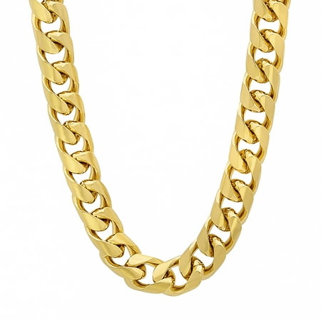 Boy's 9.3mm 14k Yellow Gold Plated Flat Curb Choker Chain Necklace, 18 inches