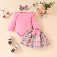 thumbnail image 2 of Infant Newborn Baby Girl Ruffle Long Sleeve Romper Bowknot Plaid Skirt Set Outfits 0-18M Girls Fall Winter Dresses, 2 of 9