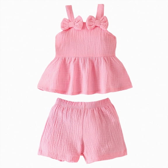 Toddler Baby Girl Outfits Solid Summer Clothes Bow-tie Sleeveless Top and Ruffled Shorts Kaprioy Toddler Girl Clothes 18 24 Months 2T 3T 4T