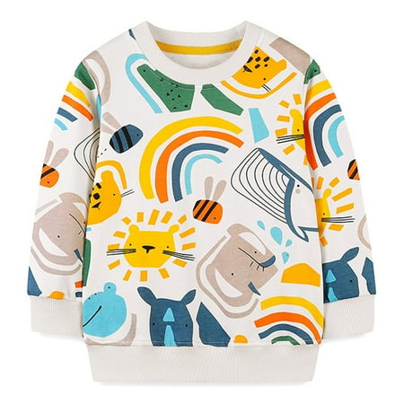 

BULLPIANO Baby Toddler Boys Sweatshirt Spring Fall Outfit Round Neck Long Sleeve Cartoon Printing Sweaters Pullover Tops 2-7T