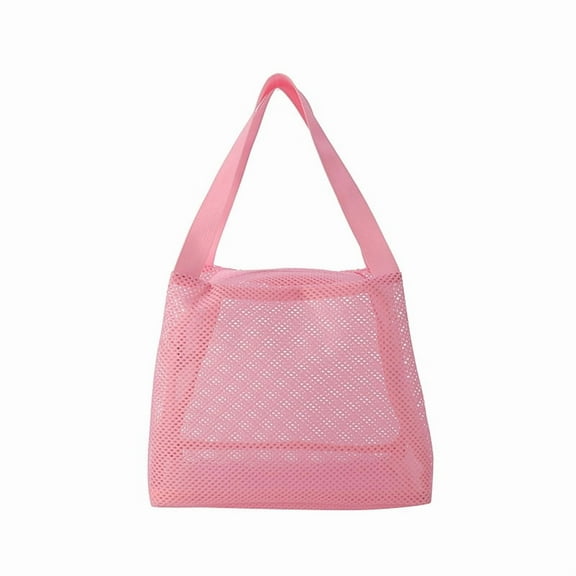 Hue & Hold Women's Mesh Beach Bag Foldable Beach Tote Bag Portable Large Capacity Breathable Handbag Handheld Makeup Bag,Pink