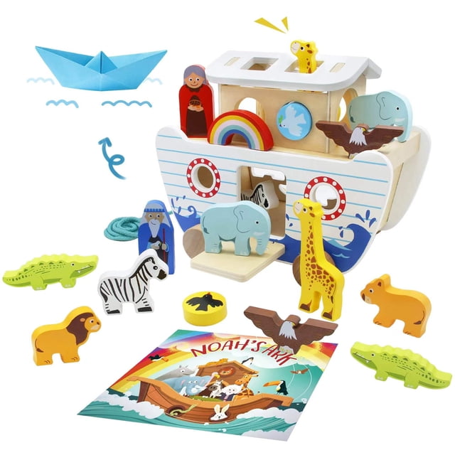 Set de juguetes de madera bpmfkid Noah's Ark con juguetes educativos 2-4 Y