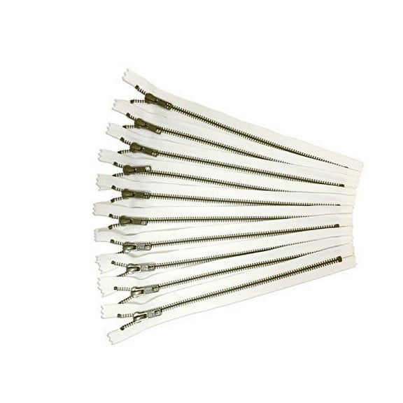 10 inch Antique Metal Zippers YKK - 10 Pieces of White Bag Zippers